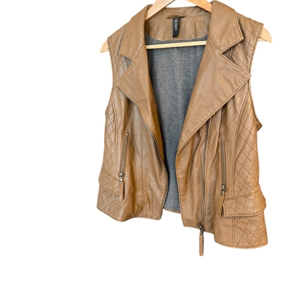 Marc Cain size 4 EUC leather “vintage” chocolate brown leather Quilted moto Vest